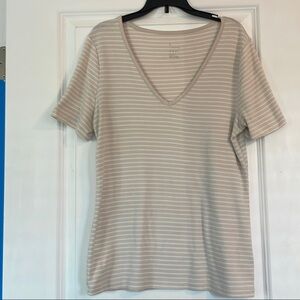 a new day Women's Short Sleeve Striped Tee - Cream and White